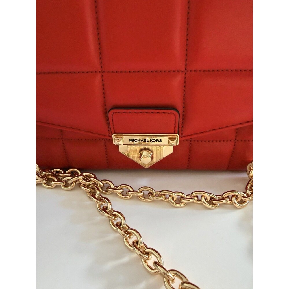Michael Kors Soho Large Quilted Leather Shoulder Bag Crimson Red Gold Chain NWT - Picture 7 of 15